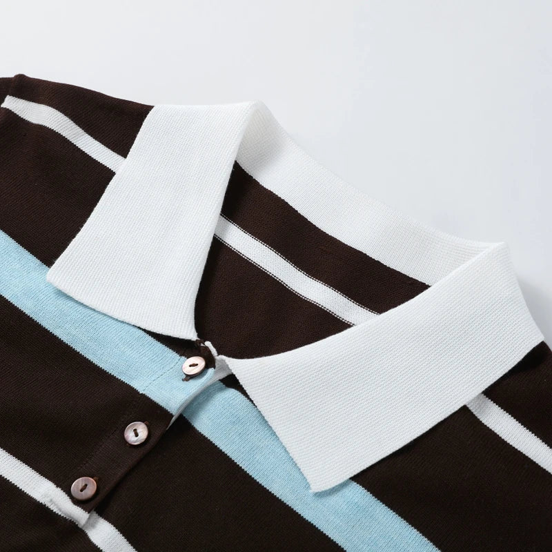 Stripe T-shirt Short Sleeve Female All Match Polo Shirts Summer New Loose Tops High Street