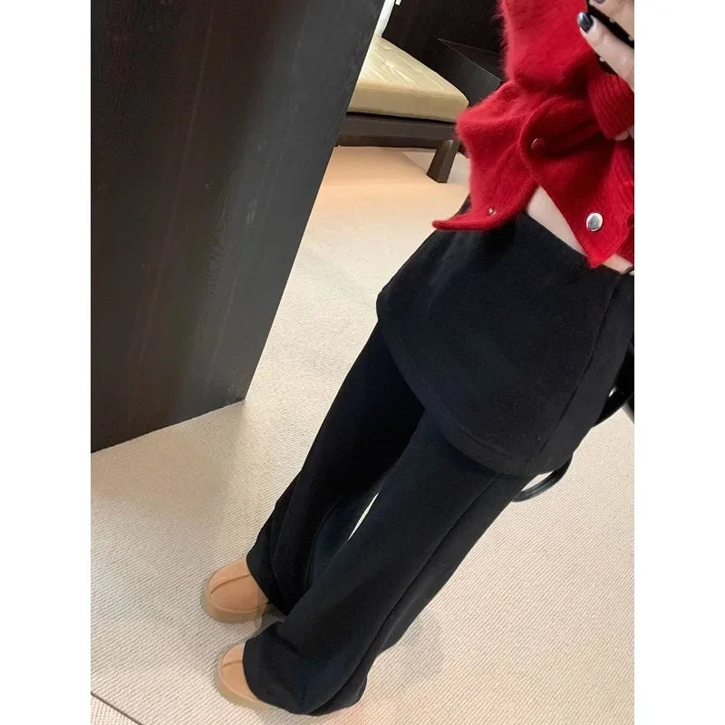 Fake Two Pieces Splicing Color Wide Leg Pants Spring New Korean High Waist Loose All Match Pants