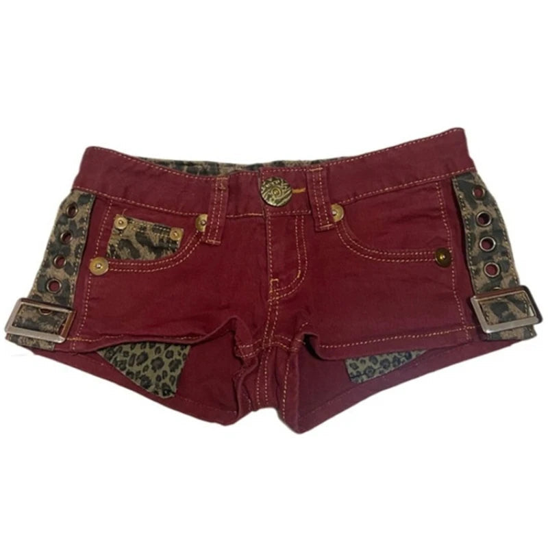 Summer Woman Gyaru Hot Kpop Pants Clubwear Jean Hot Shorts Denim Sweet Shorts Pockets Zipper Low Waist Patchwork