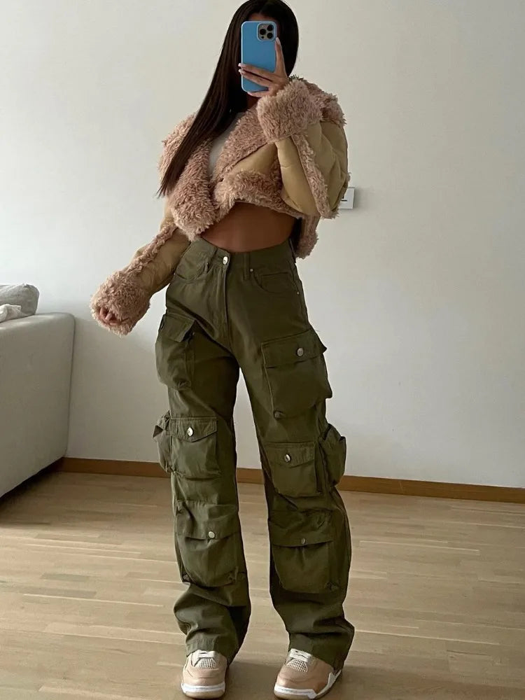 Multiple Pockets Cargo Pants for Loose High Waist Sweatpants Baggy Pant Woman Trousers