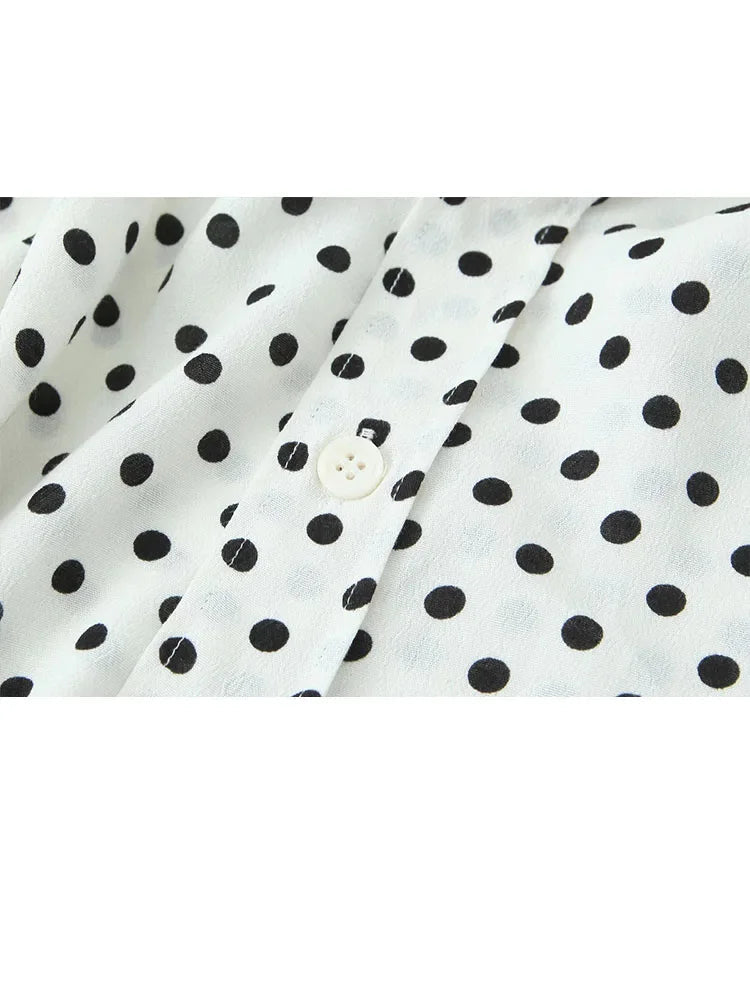 2 Piece Set Dot Printed Singlebreasted Lapel Loose Shirt Top Blouse Female Mini Pencil Skirts