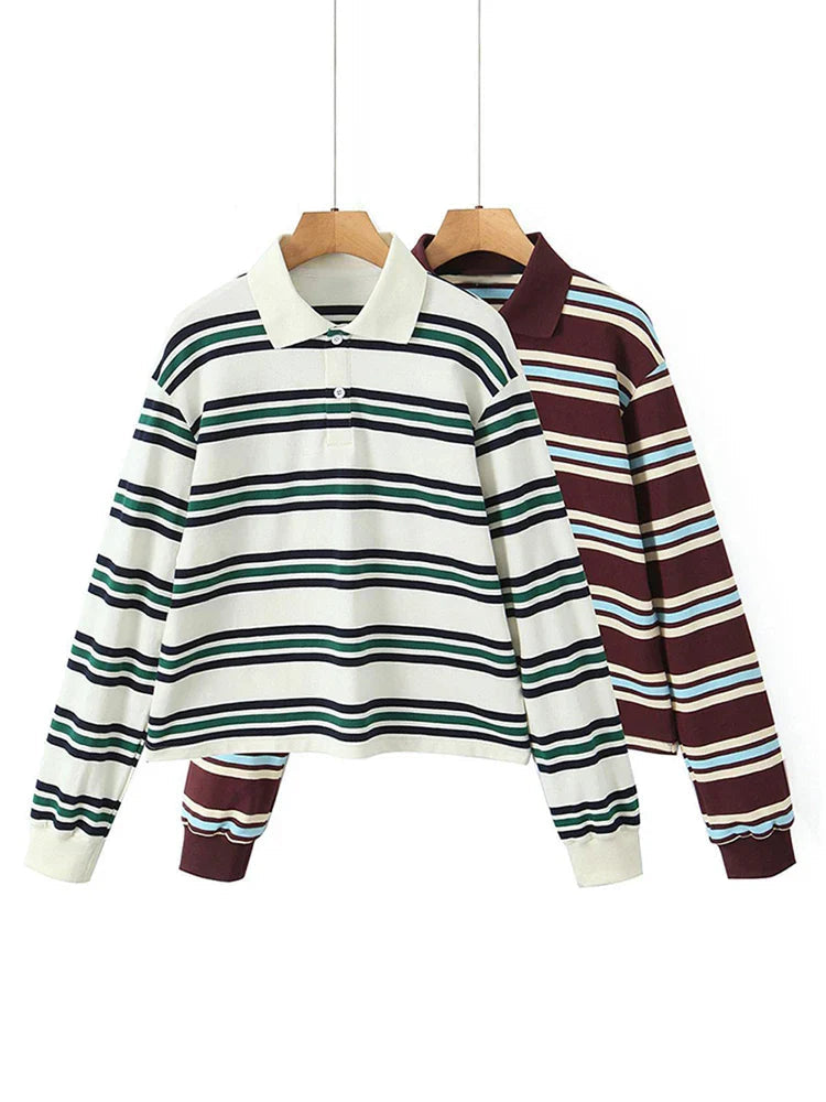 Stripe T-shirt Short Sleeve Female All Match Polo Shirts Summer New Loose Tops High Street