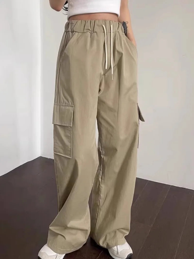 Korean Spring New French Age Reduced Elastic Waist Drawstring Large Pocket Versatile Loose Pants