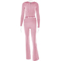 Knitted 2 Piece Sets Tracksuit Long Sleeve Zipper Hooded Sweater Crop Top Flare Pants Stretch Matching Suit Outfit