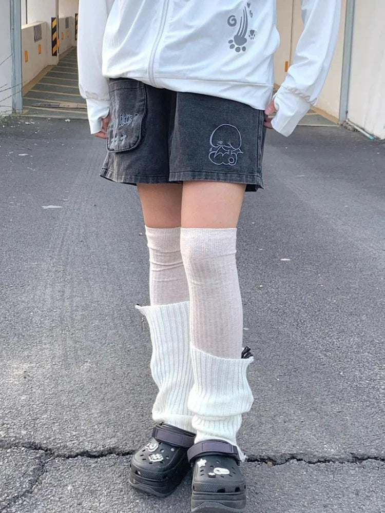 Y2k Japanese Denim Shorts Harajuku Cartoon Embroidery Baggy Summer Jeans Short Bottoms