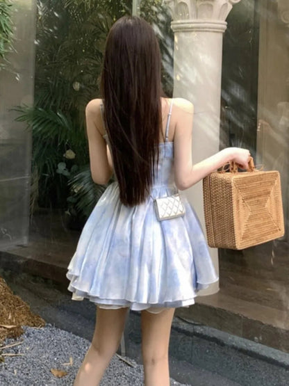Sweet Strapless Dresses Spaghetti Strap Princess Birthday Party Mini Dress Ball Gown Short Vestidos Outfits