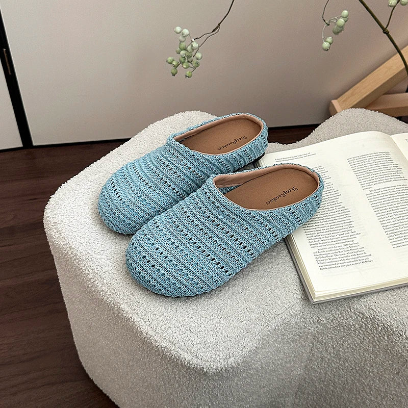 Summer Breathable Hollow Out Mules Slippers Slip on Singbacks Shoes Dress Slides