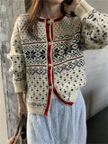 Retro Cardigans Coats Florals Daily Winter Thicken Gentle New Loose Knitwear All Match Sweaters