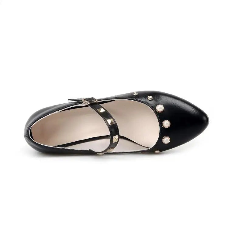 Big Size Shoes Woman Female Footwear Rivets Studs Large Size Summer Dress Pu Tpr Med Rome Hoof Heels Rivets Studs Big Size Shoes