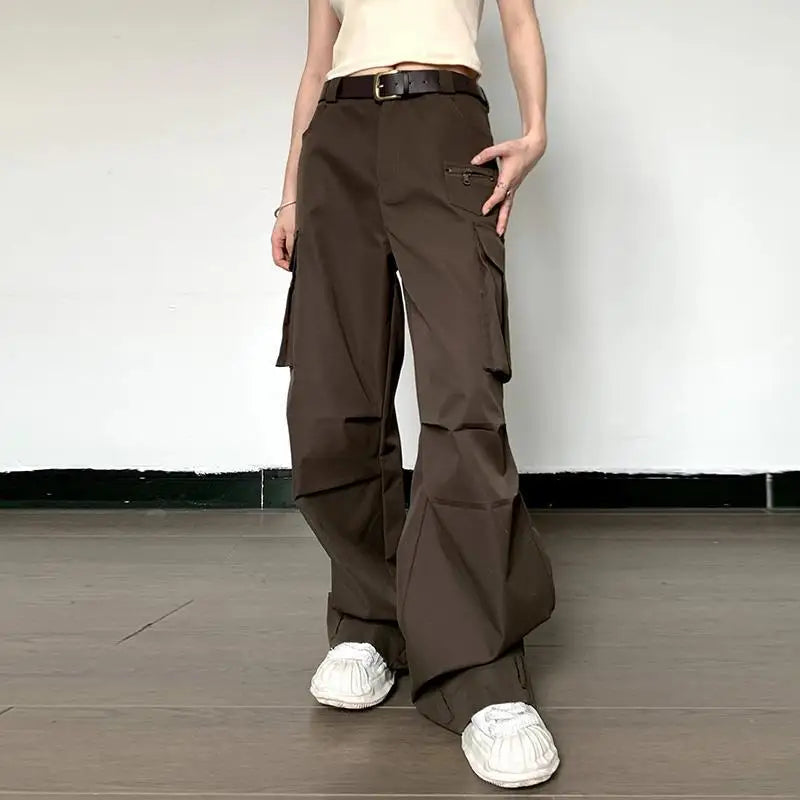 Summer Loose Cargo Pants High Waist Wide Trousers New Full Length Casaul Pants Pocket