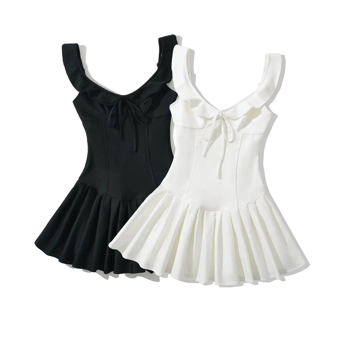Summer Clothes Mini Dress Ruffle Dress Vacation Dresses Pleated Slim Waist Bow Tie