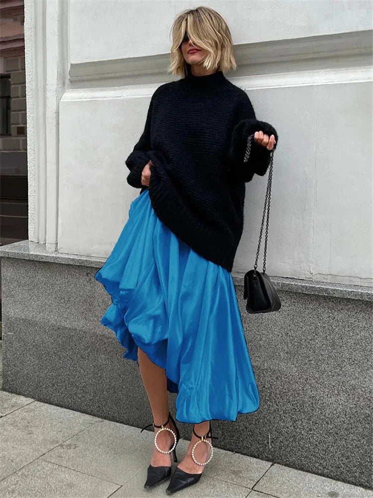 Silk Satin White Maxi Skirt Long Ruffled Pleated Skirts Lantern Pants Aline Silk Long Skirts for New