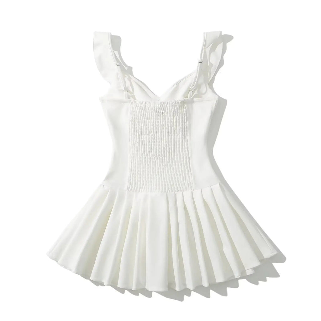Summer Clothes Mini Dress Ruffle Dress Vacation Dresses Pleated Slim Waist Bow Tie
