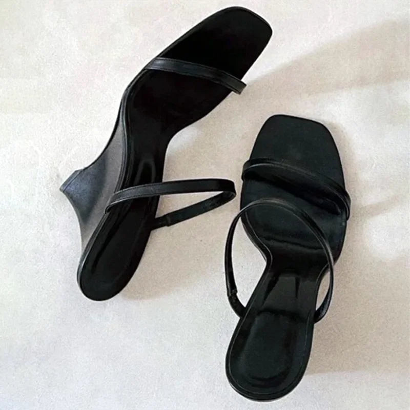 Wedge Heeled Sandals Slingback Slide Slippers Summer Square Toe High Heels Party Dress Shoes Sandalias