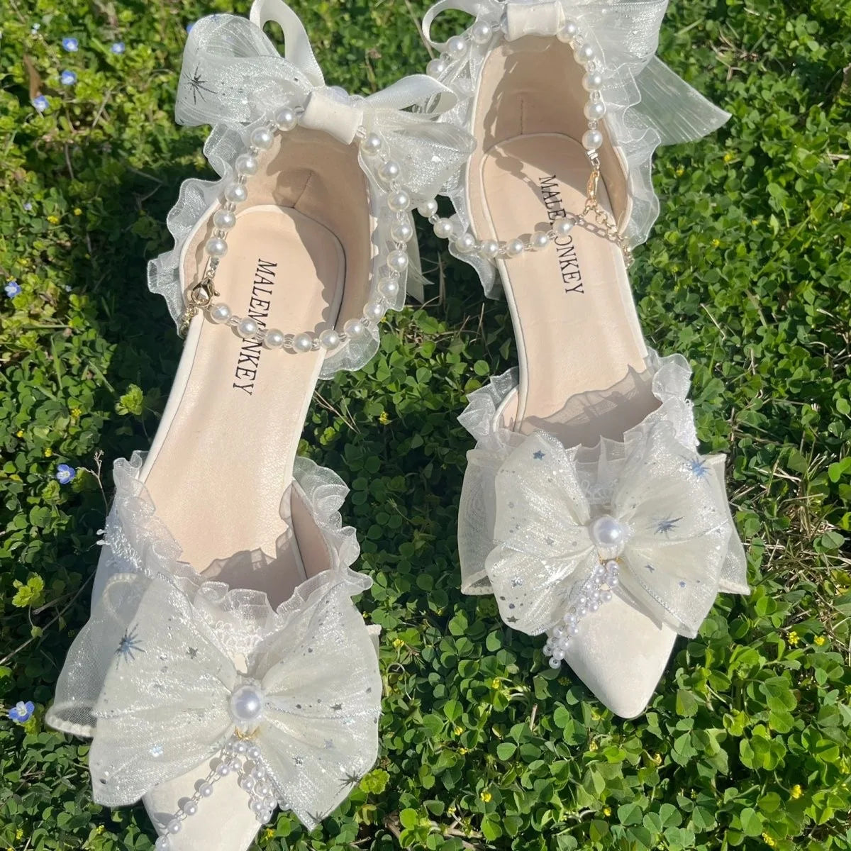 Party Shoes for Designer Shoes Sandals Bridal Shoes Lolita Heel With Pointed Head Shoes White