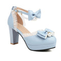 Ankle Strap Twopiece Lolita Pump Round Toe Platform Kawaii Thick High Heel Bow Buckle Bead Cosplay Shoes Autumn