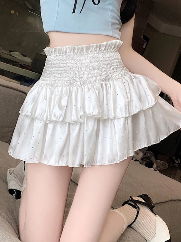 Y2k Ruffles Pink Mini Skirts Sweet Kawaii High Waist a Line Skirt Summer Korean Black Ball Gown Skirts