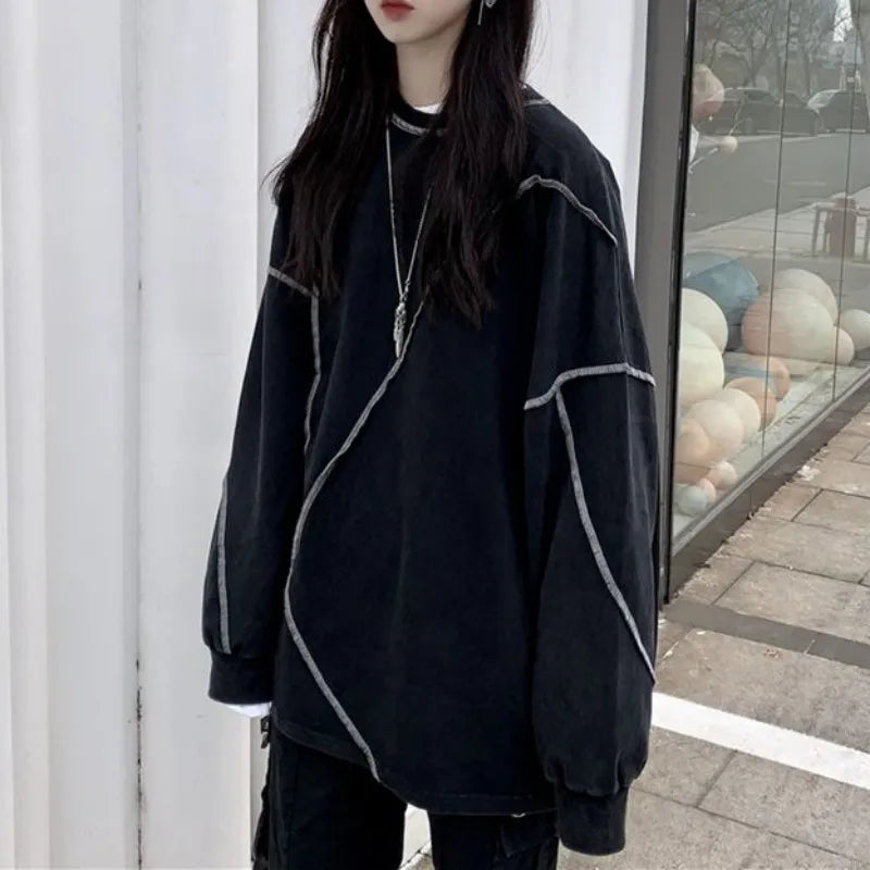 Hoodies Harajuku Bf Style Black Hip-hop Teens Sweatshirts Autumn All-match Daily Simple Df4940