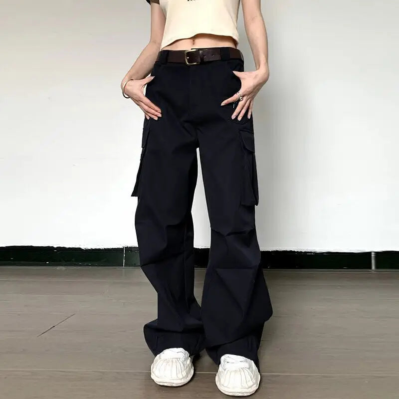 Summer Loose Cargo Pants High Waist Wide Trousers New Full Length Casaul Pants Pocket