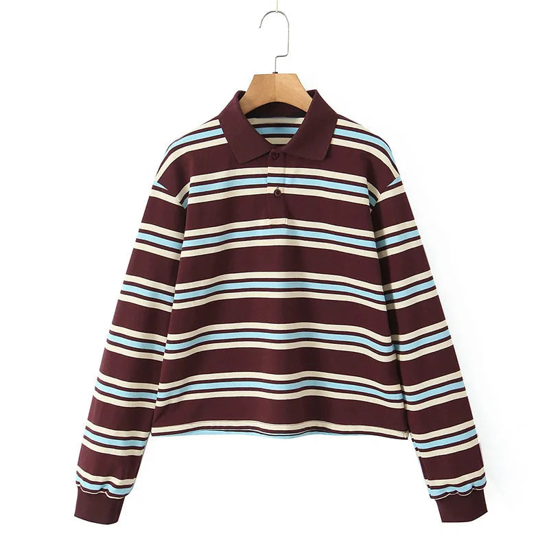 Stripe T-shirt Short Sleeve Female All Match Polo Shirts Summer New Loose Tops High Street