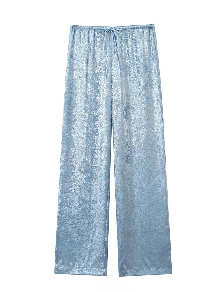 Female Summer Elastic High Waist Baggy Pants Summer Woman Drawstring Wide Leg Loose Trousers