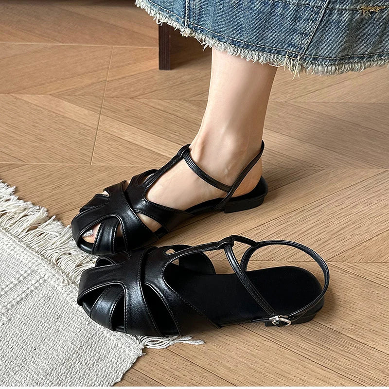Retro Style Summer Hollow Out Flats Sandals Party Dress Gladiator Shoes Zapatos De Mujer