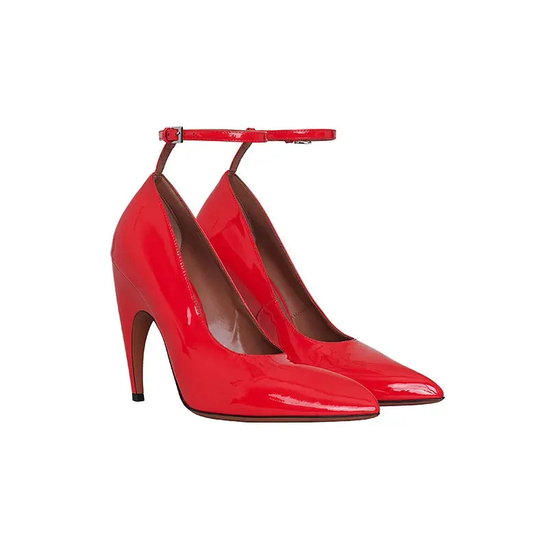 European and American Metal Buckle Slim High Heel Muller Fish Mouth Sandals Pointed Nightclub Runway Shoes
