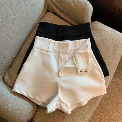 Y2k Black Shorts High Waist White a Line Wide Leg Suit Short Club Slim Hot Short Pants New