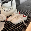 Spring New Versatile Breathable Shoes Classic Color Round Toe Soft Leather White Flat Sneakers