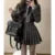 Autumn New 3 Piece Set Kawaii Skirt Suits Female Short Coat Pleated Mini Skirt Striped Shirt Y2k Korean Outfits