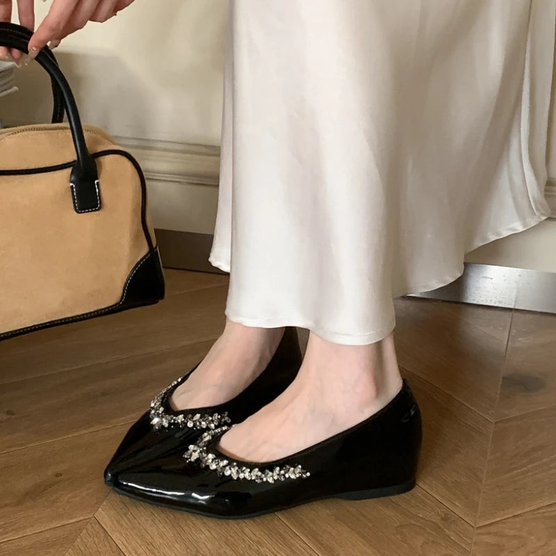 Crystal Shallow Mouth Pumps Pointed Toe Low Heeled Slingback Sandals Party Dress Shoes Branded Loafers