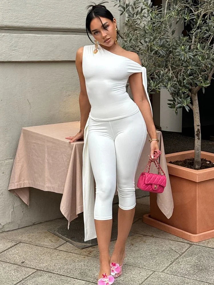 White Shorts 2 Piece-set Female See-through Slim Pleated Cropped Top and High Waist Shorts Sets ’s Outfits
