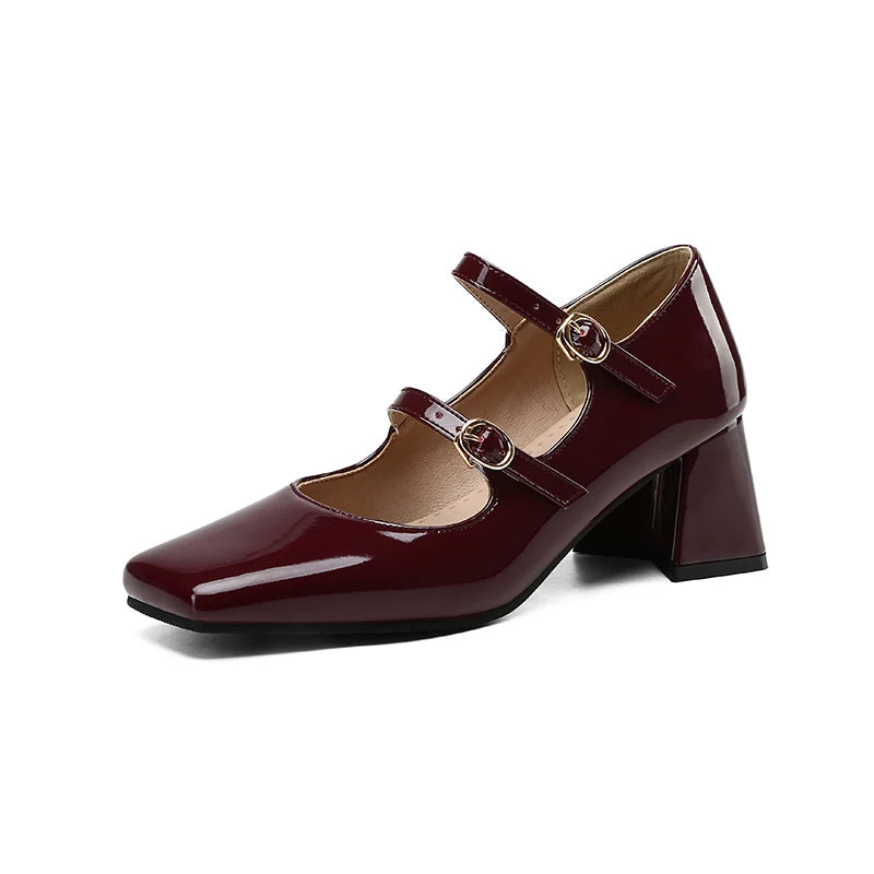 Silver Black Burgundy Heels Buckle Strap High Heels Pumps Mary Jane Shoes Lady Party Wedding Shoes