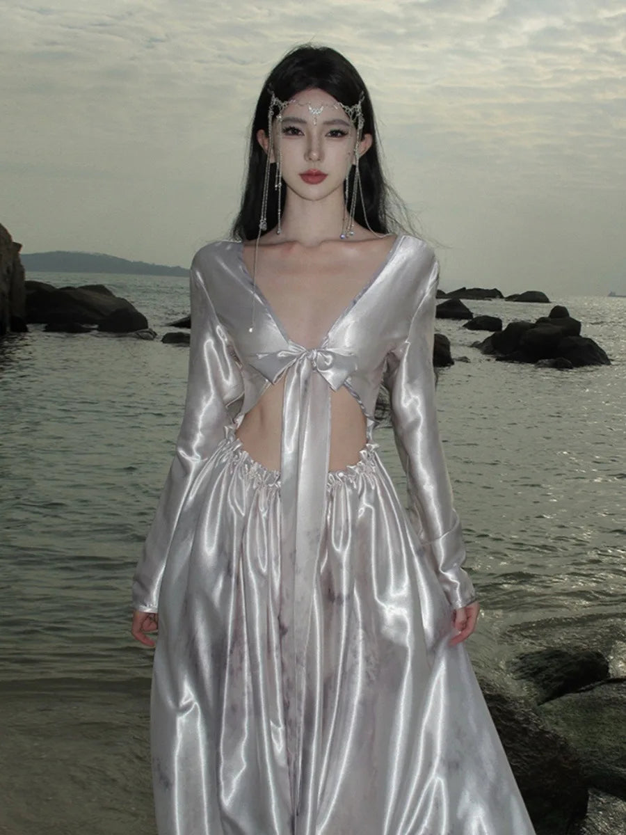 Acetate Satin Dress for Summer New Birthday Adult Party Formal Dress Seaside Vacation Evening Long Dresses.