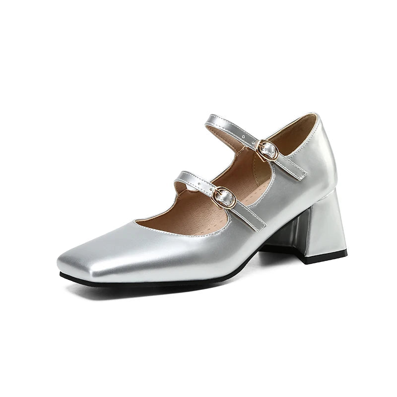 Silver Black Burgundy Heels Buckle Strap High Heels Pumps Mary Jane Shoes Lady Party Wedding Shoes