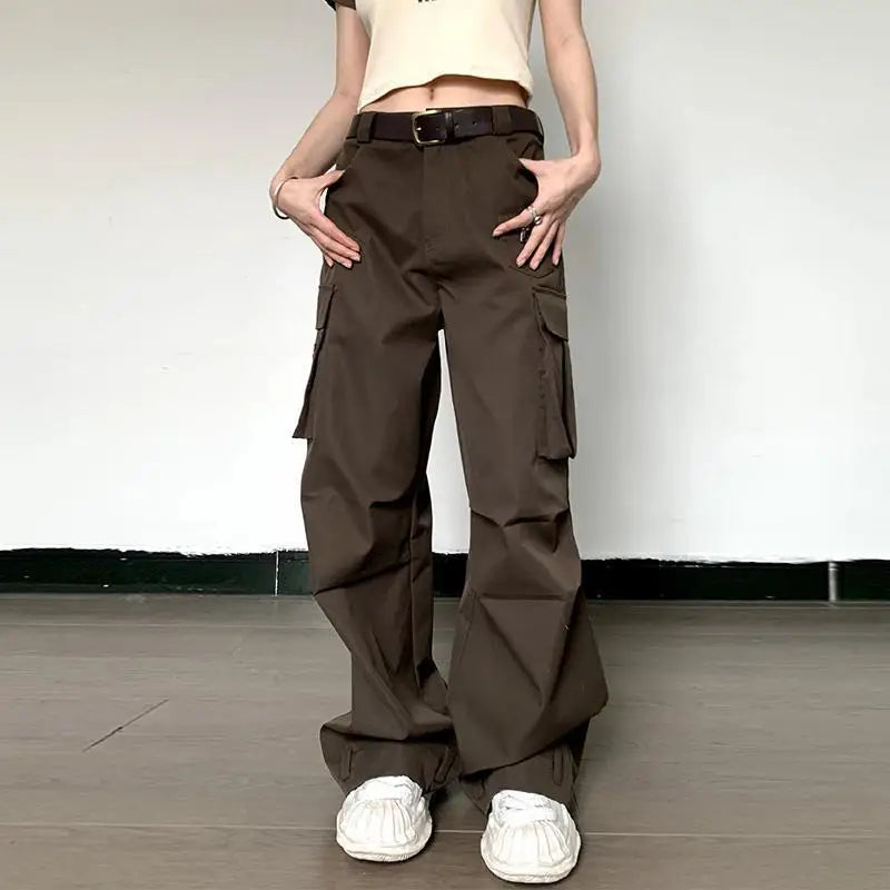Summer Loose Cargo Pants High Waist Wide Trousers New Full Length Casaul Pants Pocket