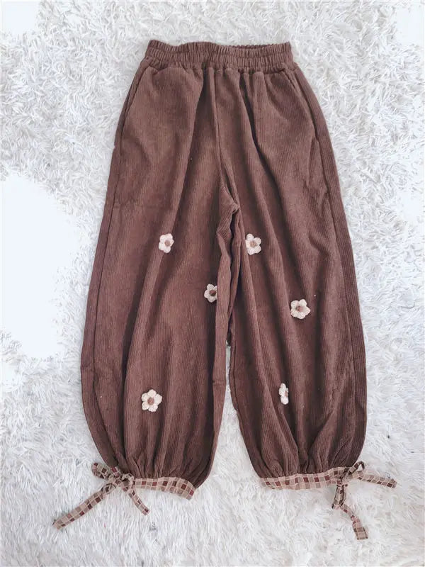 Mori System Corduroy Drawstring Trousers Loose Bud Wide Leg Trousers Anklelength Pants