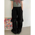 Korean Retro Ruffled Stitching Drawstring Pants Spring and Summer White Flare Pants