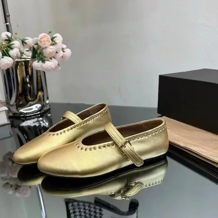 Summer Comfort Flat Mary Jane Single Shoes European and American Rivet Buckle Shoes Dance Shoes