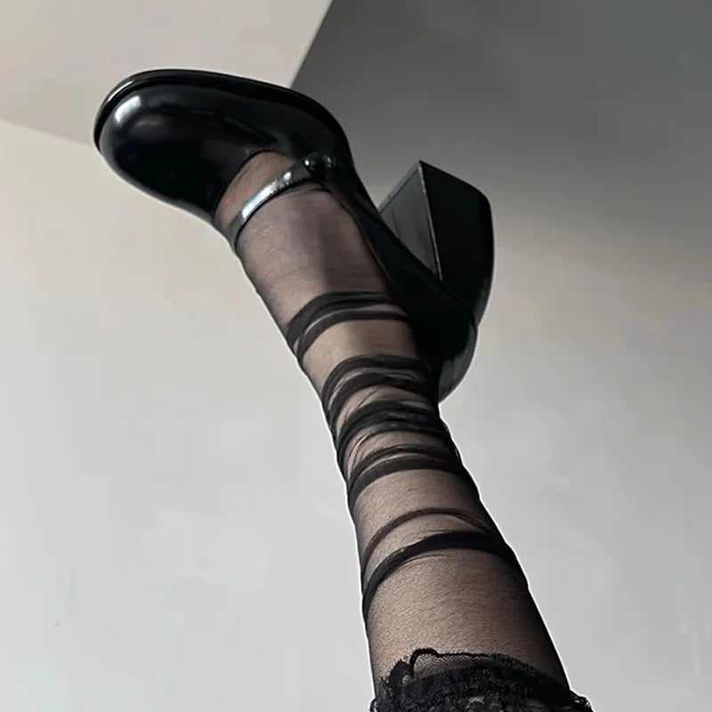 New Round Toe Mary Jane Shoes Retro Buckle High Heels Dress Shoes Party Thick Soled Pumps Zapatos De Mujer