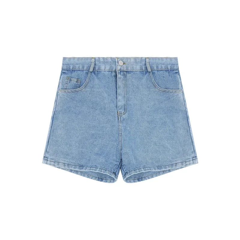 Winter New American Distressed Washed Loose Denim Hooded Longsleeved Tshirt + Straight Shorts Twopiece Suit