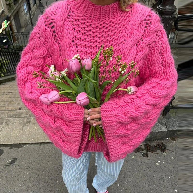 Loose Twist Knitted Sweater Pullover Oversize O-neck Long Batwing Sleeve Female Pullovers Autumn Winter Lady Sweaters