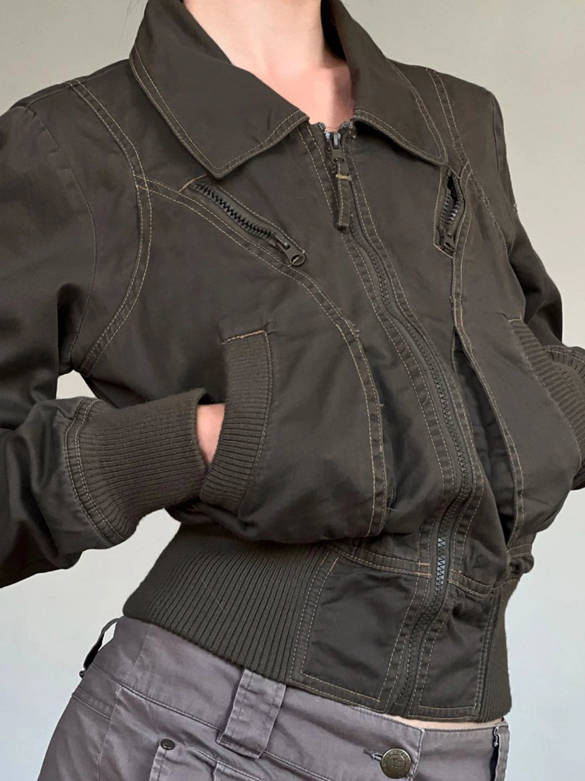 Punk Zipper Long Sleeve Jackets Slim S New Clothes Binding Waist Coat