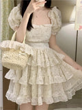 Print Dresses for Spring Summer Sweet Puff Sleeves Party Birthday Mini Dress Princess Vestidos New