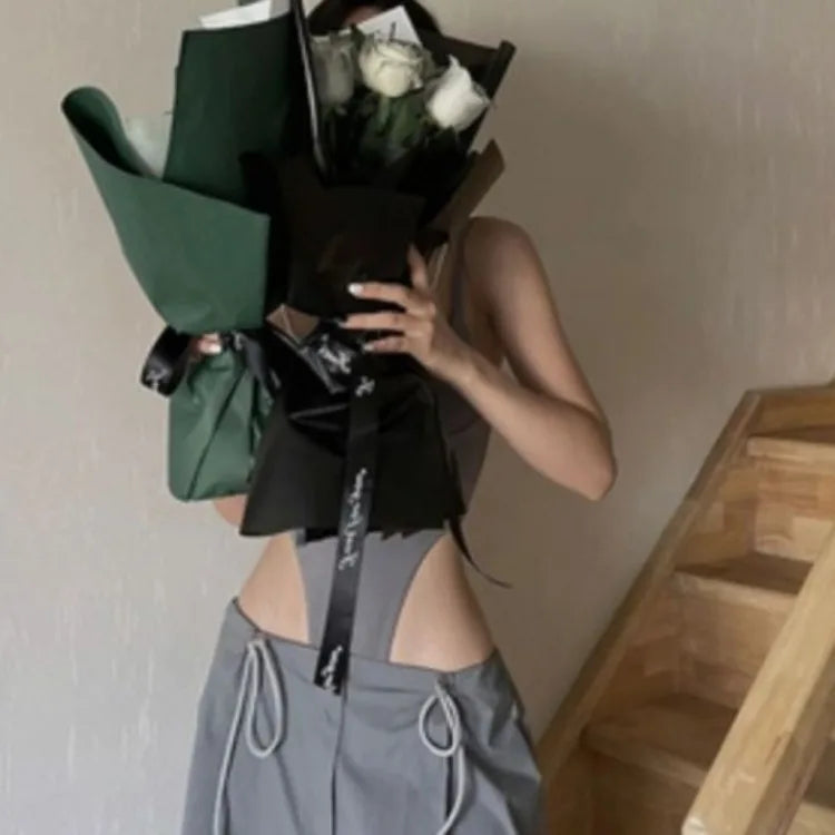 Grey Strapless Camisole Jumpsuit for American Slim Fit Tank Top Summer New High Waist Vests Mujer