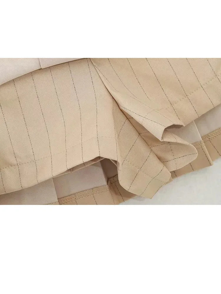 Summer Woman Stripe Slim Mini Skirts Side Zipper Stripe Skirt Low Waist Pleated Skirt With Lining Shorts