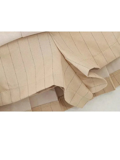 Summer Woman Stripe Slim Mini Skirts Side Zipper Stripe Skirt Low Waist Pleated Skirt With Lining Shorts