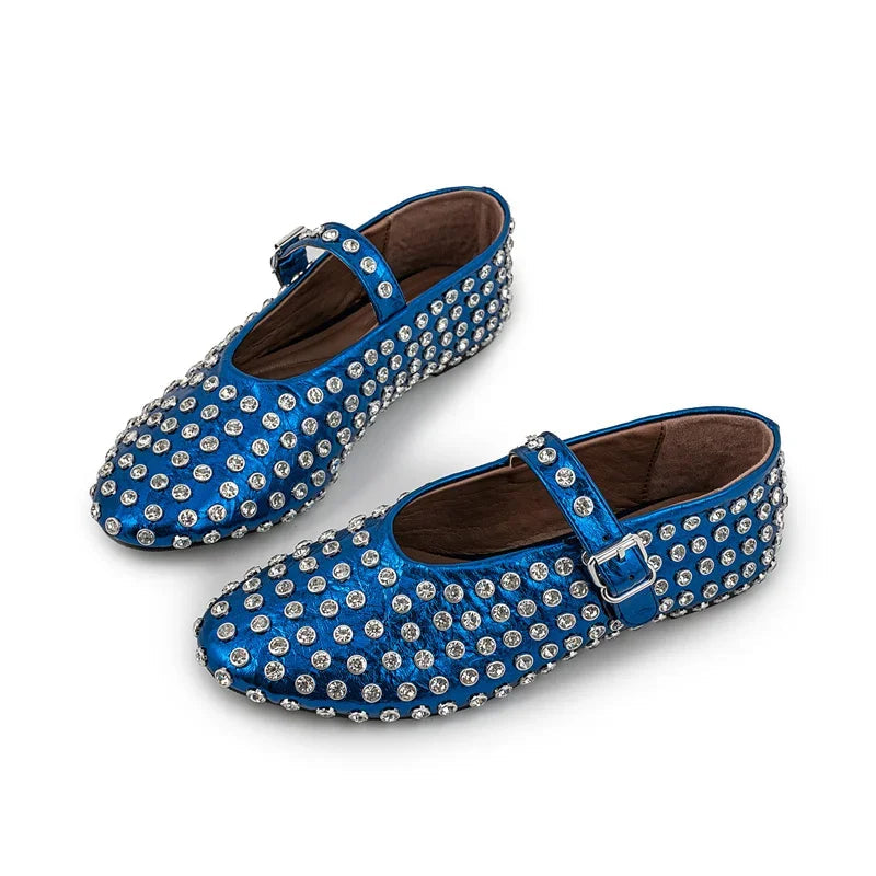 Summer Comfort Flat Mary Jane Single Shoes European and American Rivet Buckle Shoes Dance Shoes
