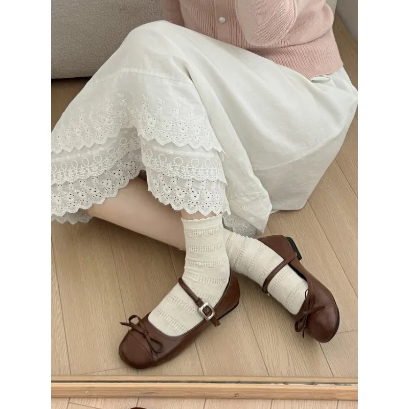 Designer Spring Mary Jane Shoes Square Toe Comfort Soft Sole Flats Comfort Ballerinas Shoes