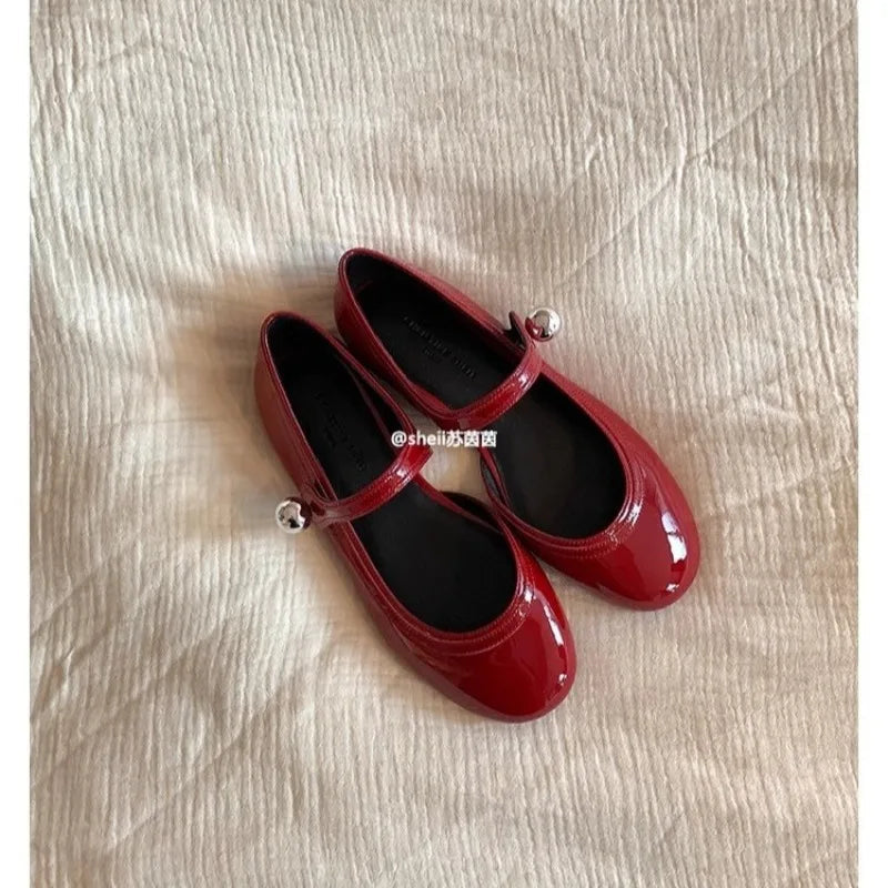 Cartoon Leather Mary Jane Shoes Lolita Red Black Flat Keel Thin Shoes Girl